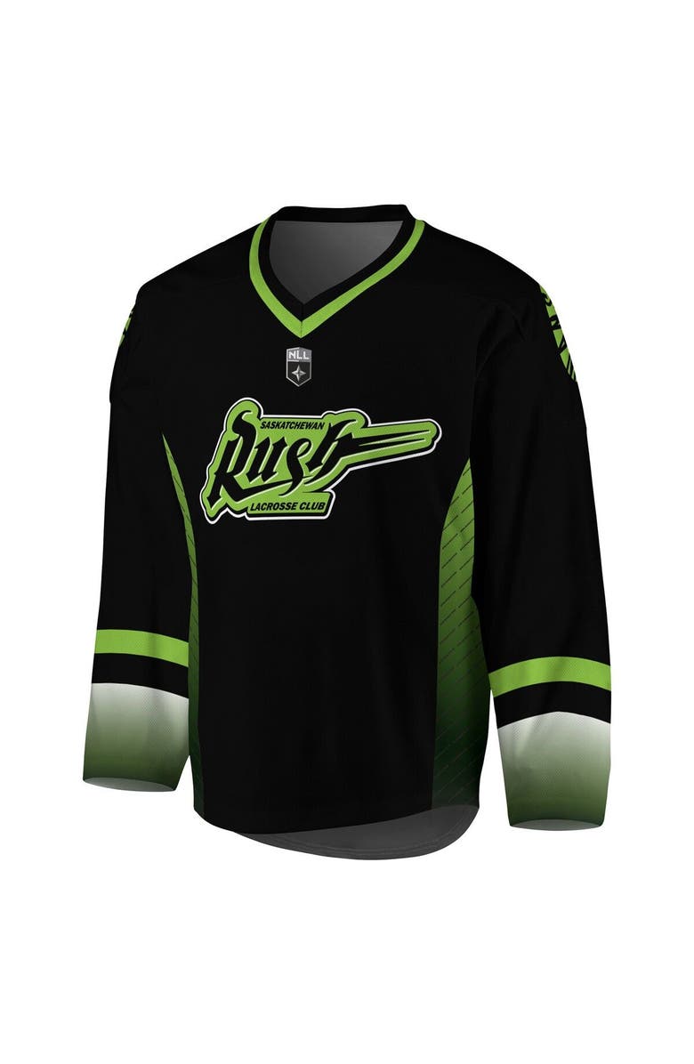 ADPRO Sports Men's Black/Kelly Green Saskatchewan Rush Replica Jersey, Alternate, color, Black