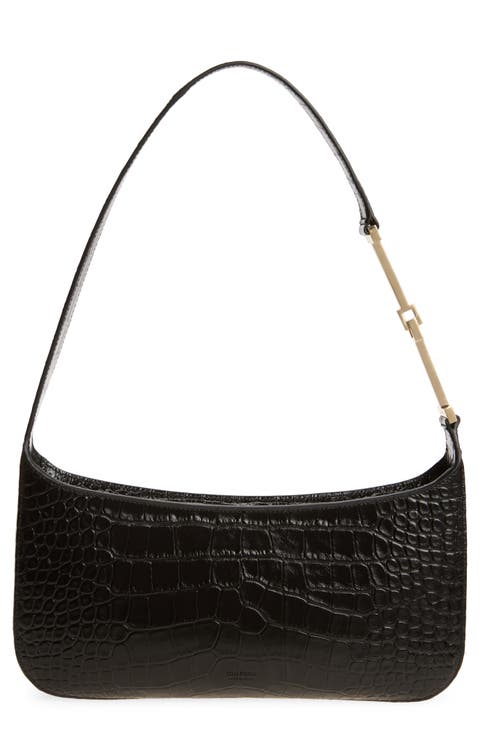 Small Arc Croc Embossed Leather Shoulder Bag