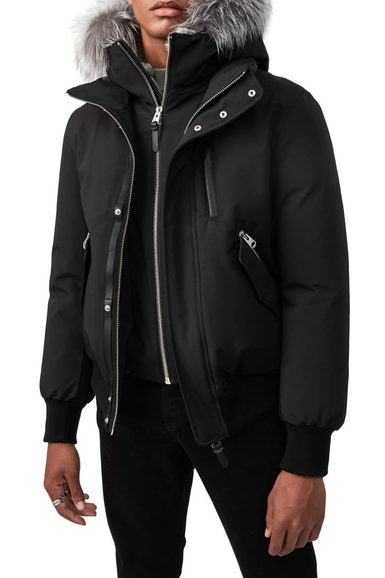 Dixon Down Bomber Jacket with Genuine Fox & Rabbit Fur Trim, Main, color, BLACK/ SILVER