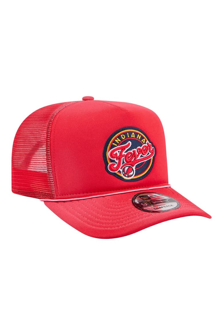 Unisex New Era  Red Indiana Fever Worn Foam Front 9FIFTY A-Frame Trucker Rope Snapback Hat, Alternate, color, Red