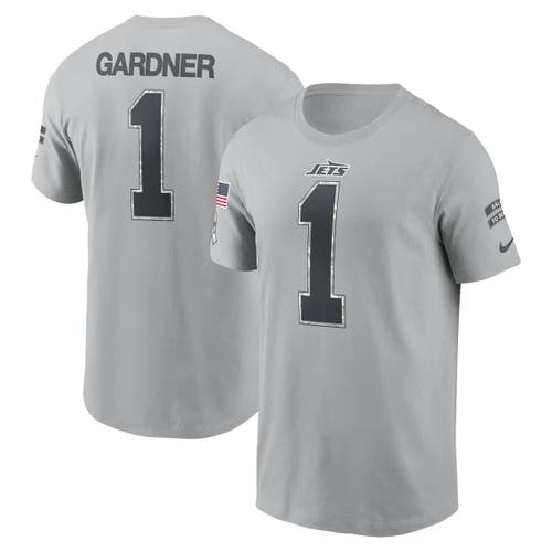 Nike Ahmad Sauce Gardner Gray New York Jets 2024 Salute To Service Name & Number T-shirt In Gray