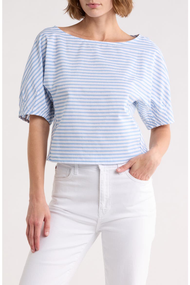 Boat Neck Barrel Sleeve Top, Main, color, DENIM MULTI