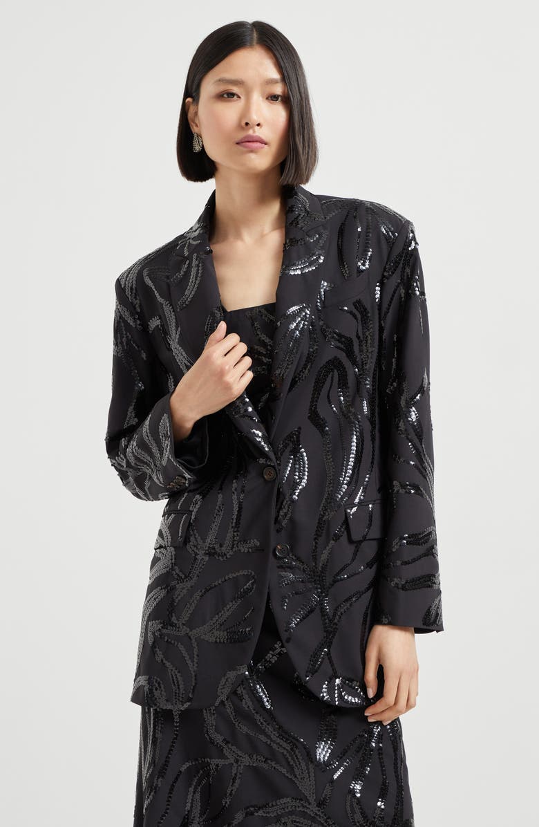 Brunello Cucinelli Blazer with dazzling floral embroidery, Alternate, color, Black