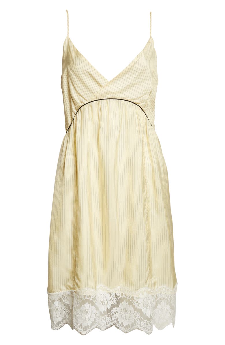 PLAN C Lace Trim Pinstripe Slipdress, Alternate, color, Eggwhite Base / Black Stripes