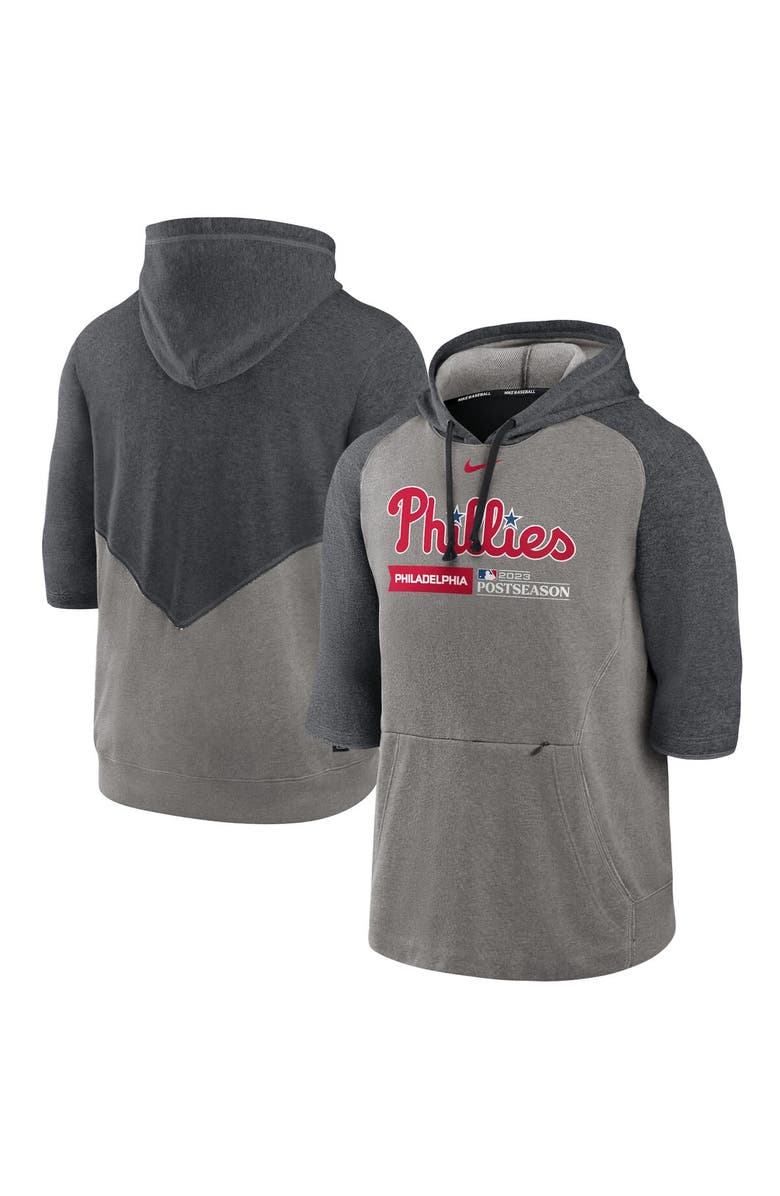 Nike Men's Nike  Heather Gray/Heather Charcoal Philadelphia Phillies 2023 Postseason Authentic Collection Flux Performance 3/4-Sleeve Pullover Hoodie, Alternate, color, 