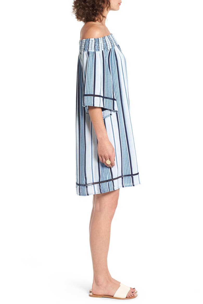Off the Shoulder Dress, Alternate, color, BLUE STRIPE