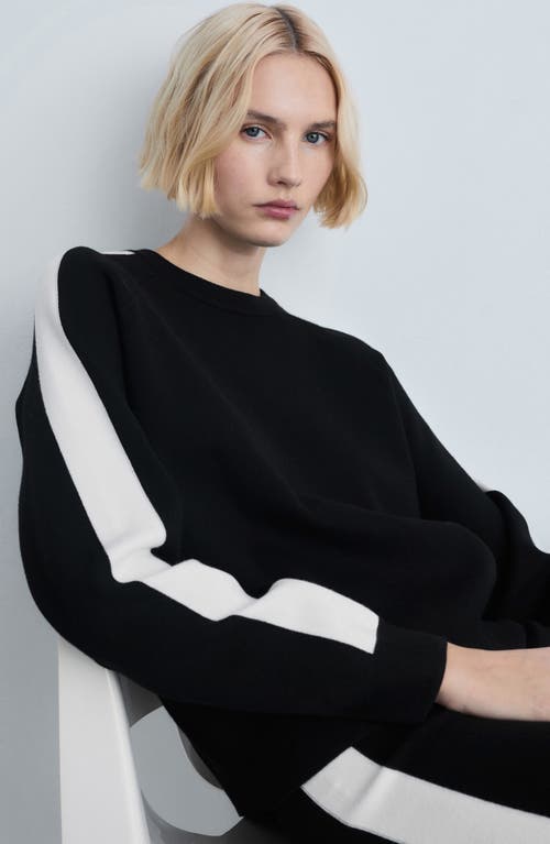Mango Stripe Sleeve Crewneck Sweater In Black