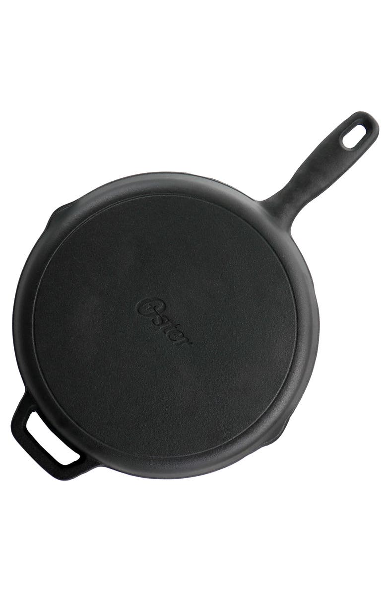 OSTER Castaway 12 Inch Cast Iron Round Frying Pan with Dual Spouts, Alternate, color, Black