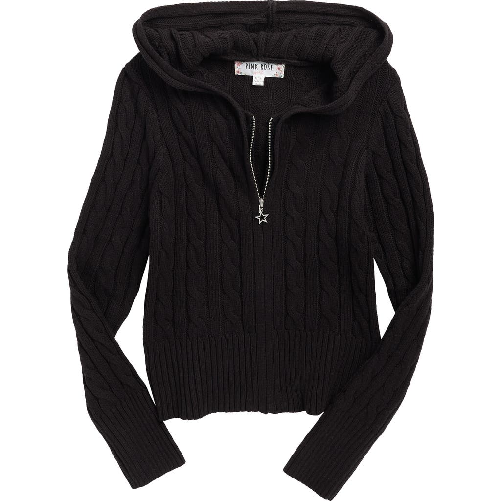 Pink Rose Kids' Cable Stitch Zip Hoodie In Black