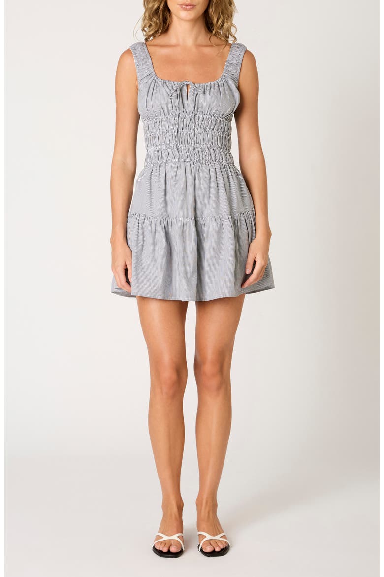 Salt Stripe Cotton Mini Sundress, Main, color, BLACK