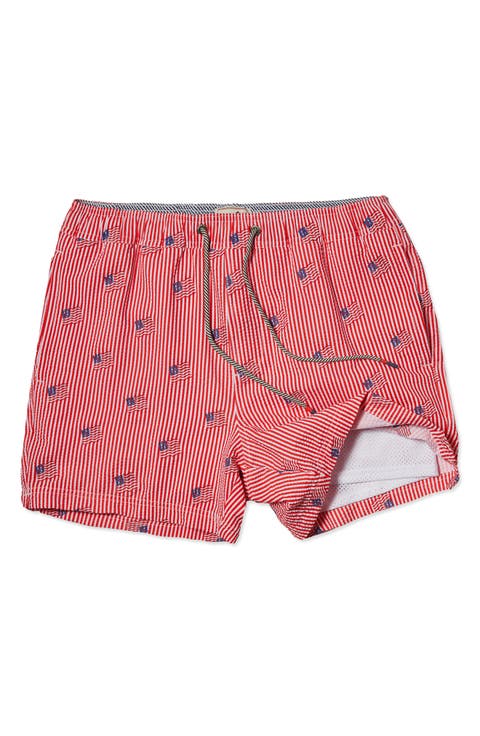 Embroidered Stripe Party Starter 5-Inch Swim Trunks