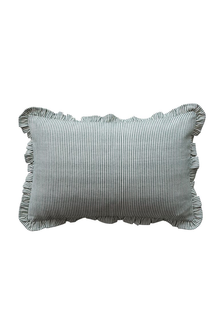 Artisan Stripe Cotton Lumbar Pillow with Ruffled Edge, Main, color, Green and Cream