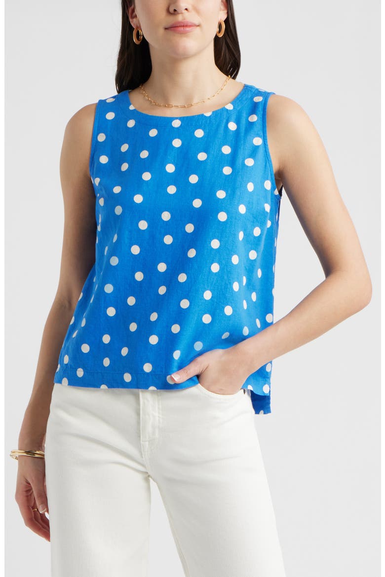 Linen Blend Tank, Main, color, BLUE PALACE TULLA DOT
