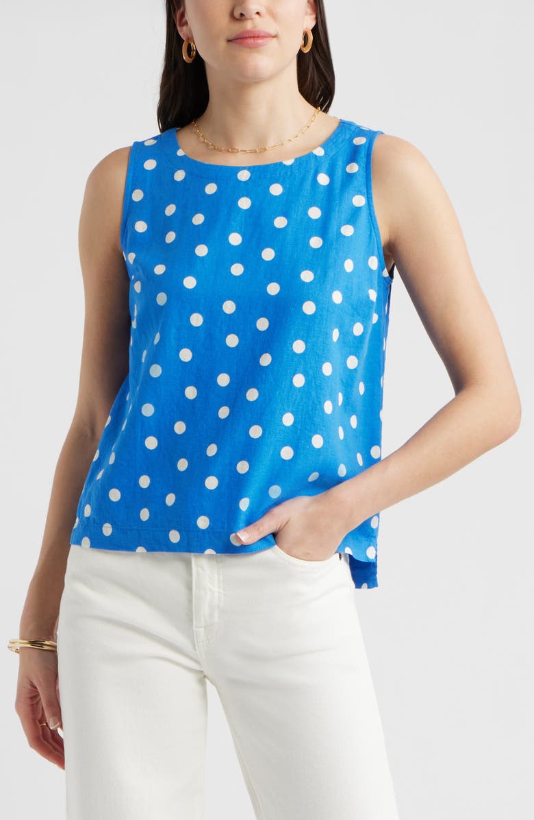 Caslon<sup>®</sup> Linen Blend Tank, Main, color, Blue Palace Tulla Dot