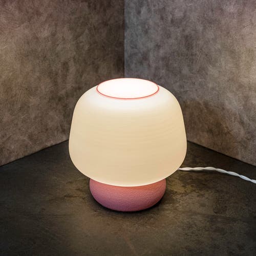 Jonathan Y Portobello Modern Classic Plant-based Led 3d Printed Mushroom Table Lamp, Dimmable In White/light Pink