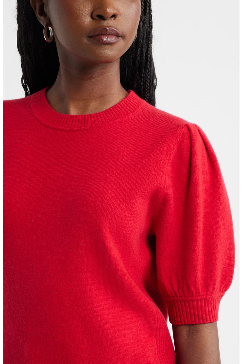 Puff Sleeve Wool & Cashmere Sweater, Alternate, color, RED LYCHEE
