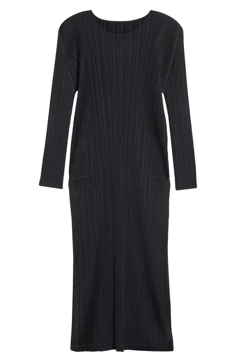 Pleats Please Issey Miyake Monthly Colors February Pleated Long Sleeve Midi Dress, Alternate, color, Black