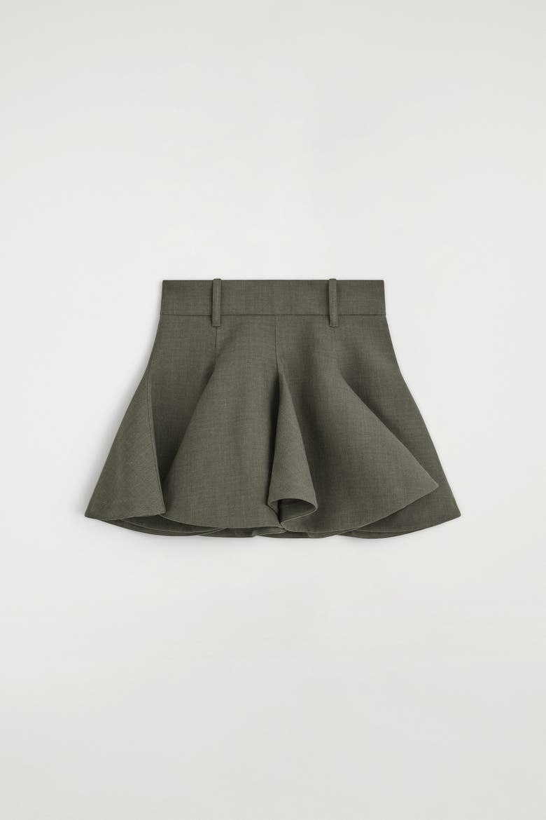 Sculptural Tailored Wool Mini Skirt, Alternate, color, KHAKI MÉLANGE