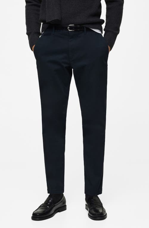 Mango Slim Fit Flat Front Cotton Stretch Twill Chinos In Dark Navy