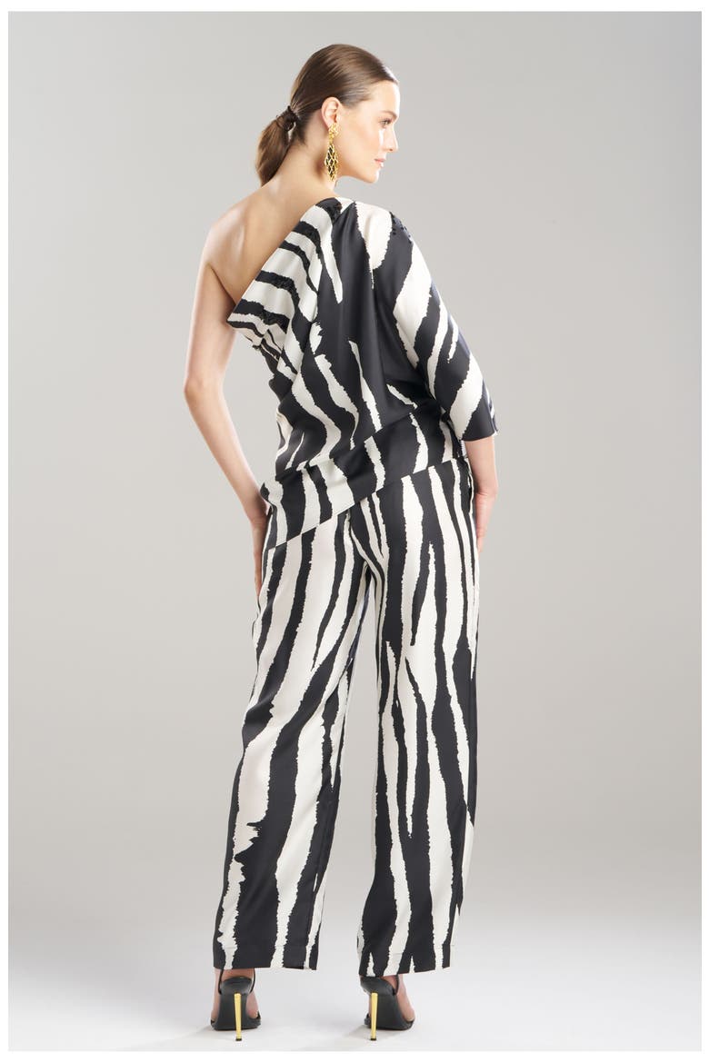Zebra - Silk Twill One Shoulder Top, Alternate, color, Black/White