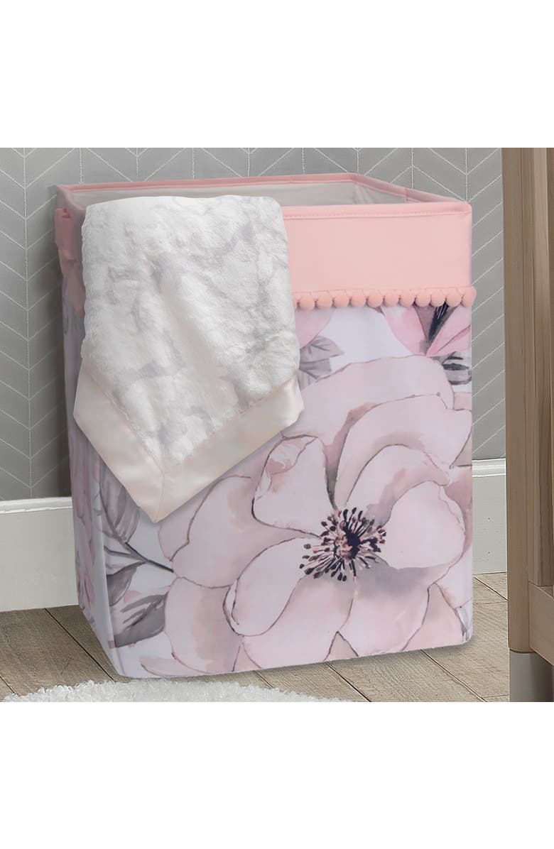 Lambs & Ivy Signature Botanical Baby Watercolor Floral Storage/Hamper, Alternate, color, Pink