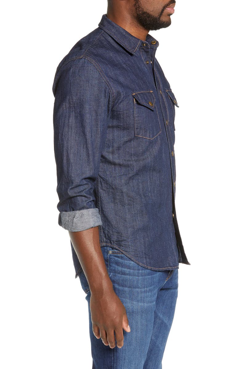 Billy Reid Distressed Denim Slim Fit Western Shirt, Alternate, color,