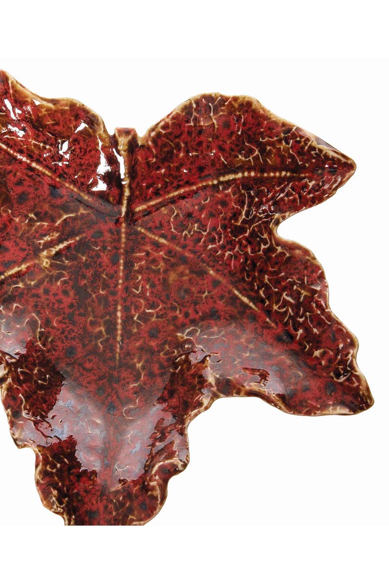 Red Leaf Decorative Small Stoneware Plate Dish 5.7" x 6.1", Alternate, color, Red