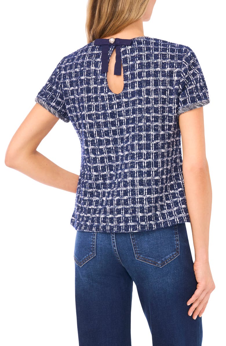 CeCe Metallic Tweed Top, Alternate, color, Classic Navy