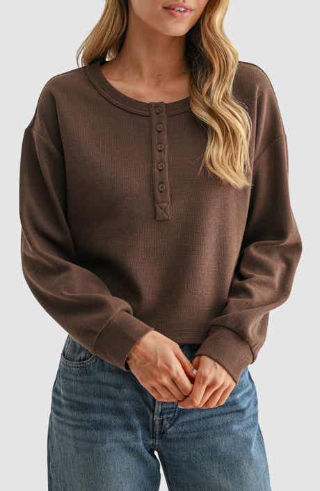 Waffle Knit Cropped Henley Tee