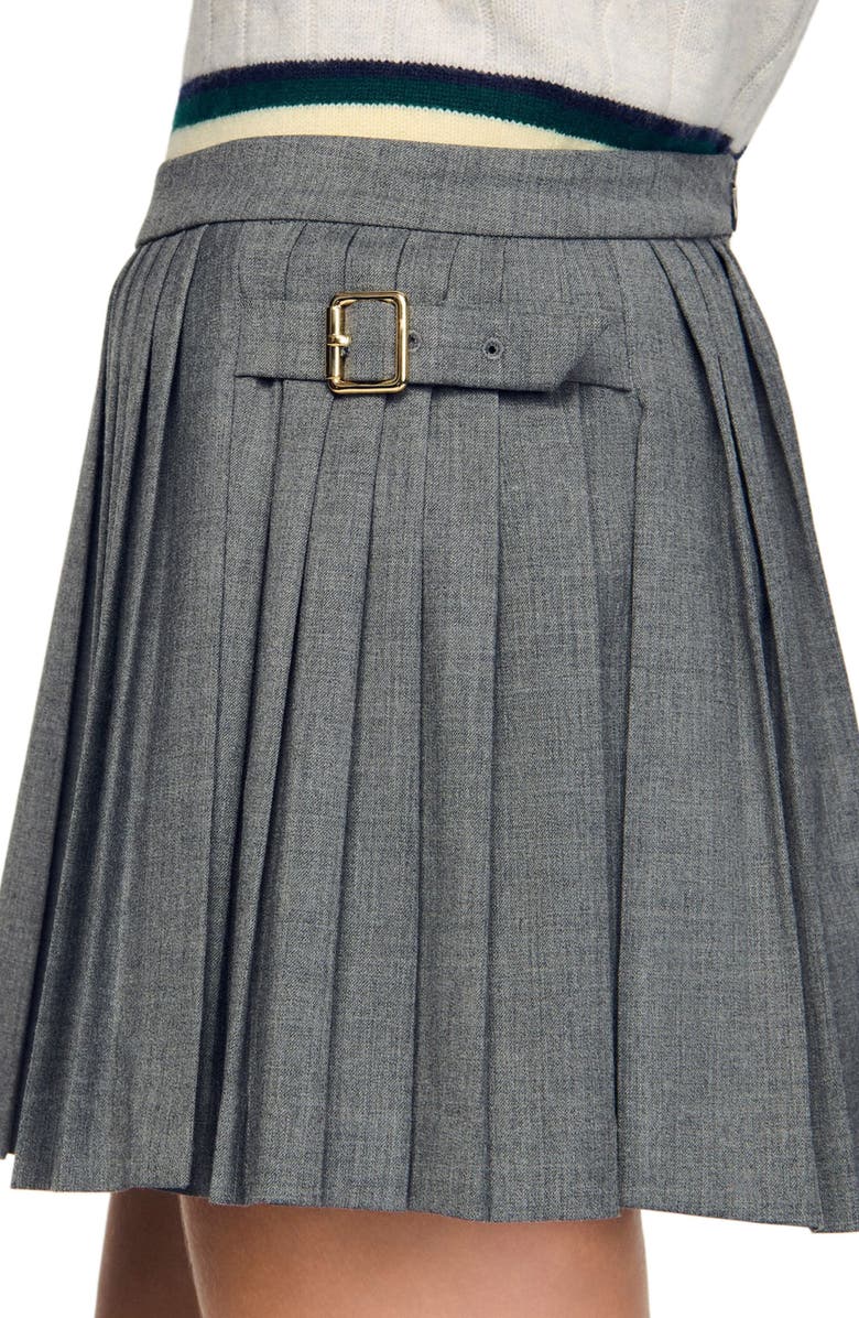 SANDRO Buckle accent pleated skort, Alternate, color, Grey