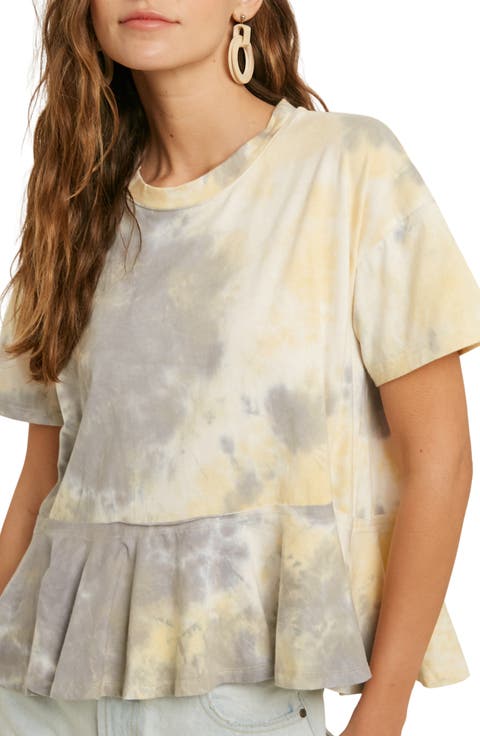 Tie Dye Short Sleeve Peplum Top