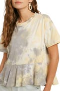 WISHLIST Tie Dye Short Sleeve Peplum Top