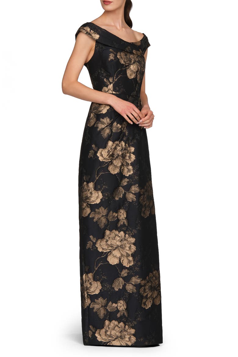 Myla Metallic Floral Jacquard Column Gown, Alternate, color, DK TWILIGHT