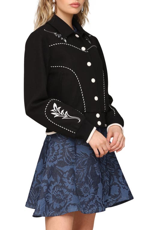 Avec Les Filles Embroidered Faux Suede Western Bomber Jacket In Black