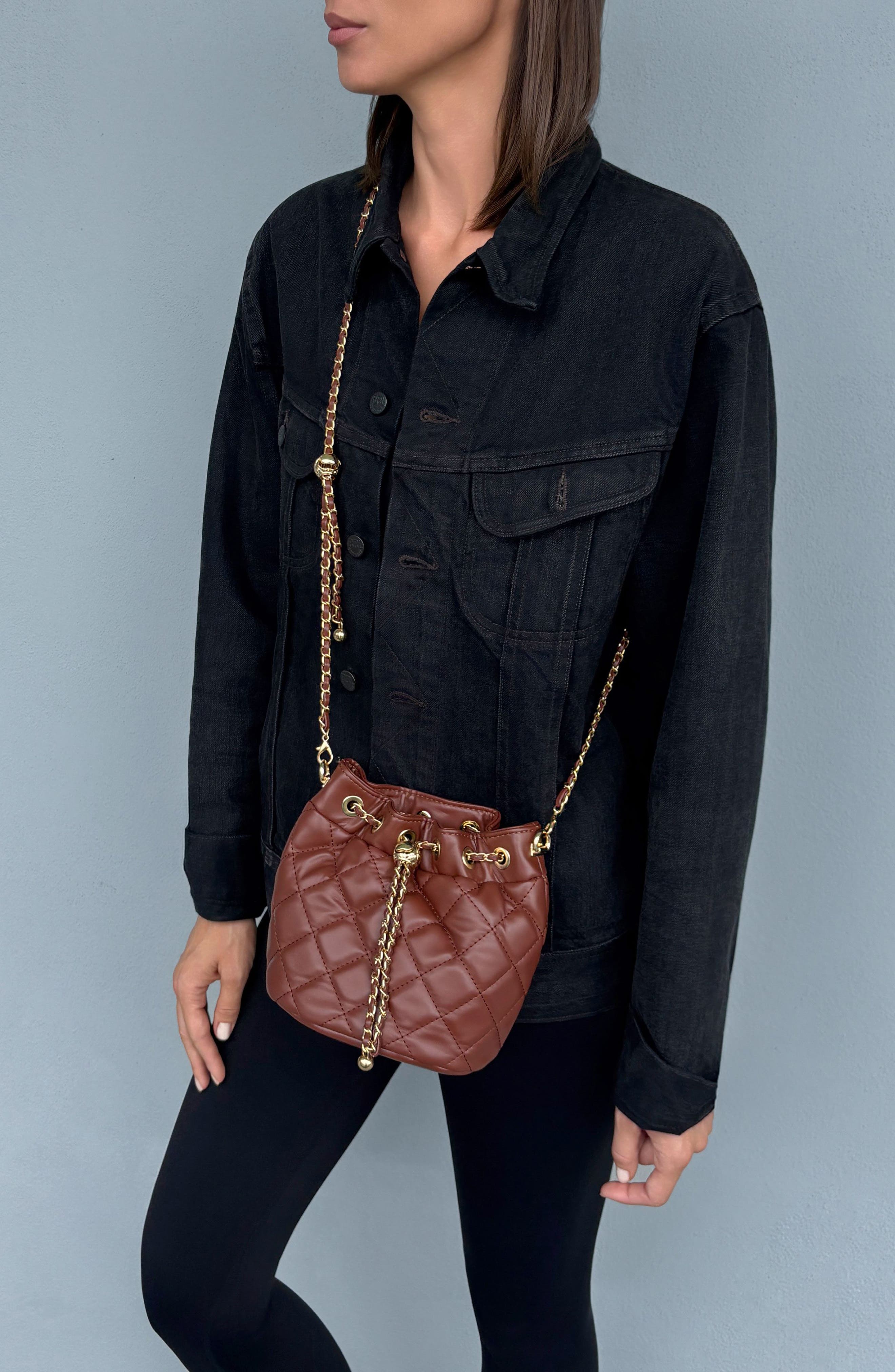 Cushion Quilted Faux Leather Bucket Bag, Alternate, color, BROWN