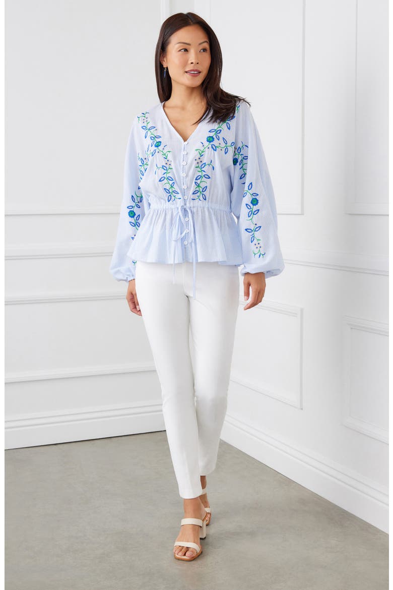 Floral Embroidered Stripe Top, Alternate, color, STRIPE