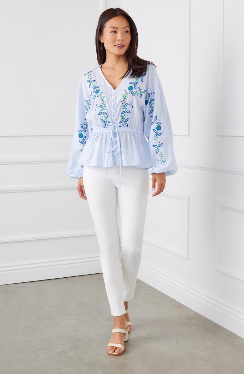 Karen Kane Floral Embroidered Stripe Top, Alternate, color, 