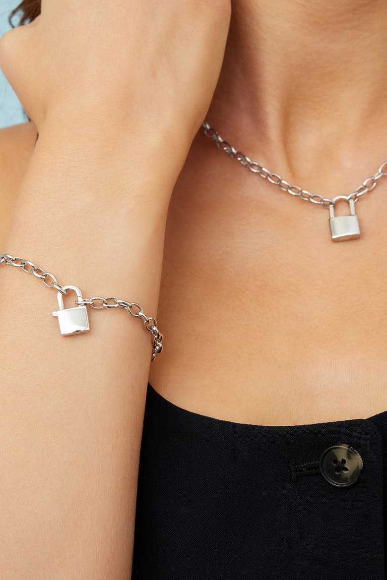 Sterling Silver Lock it Up Connector Clasp Bracelet, Alternate, color, Silver