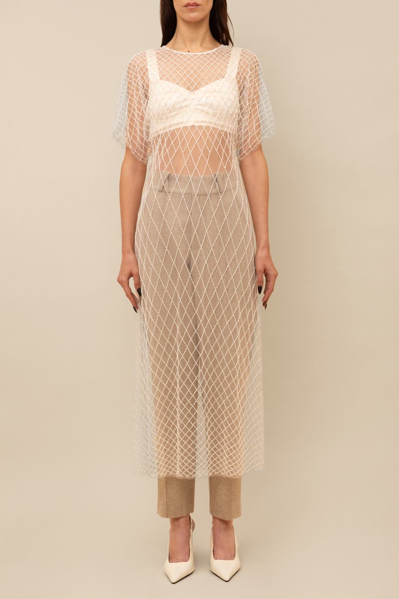 Wraith Ornately Beaded Sheer Tulle Dress, Alternate, color, White