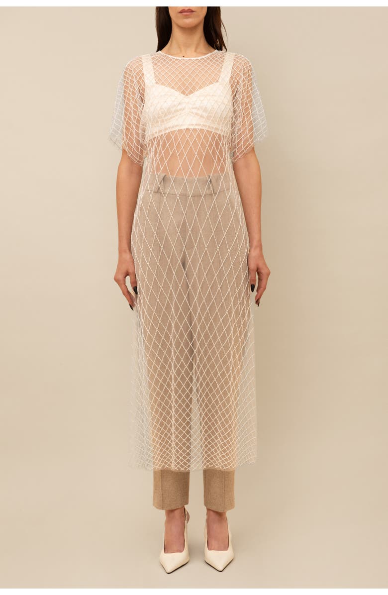 Contessa Mills Wraith Ornately Beaded Sheer Tulle Dress, Alternate, color, White