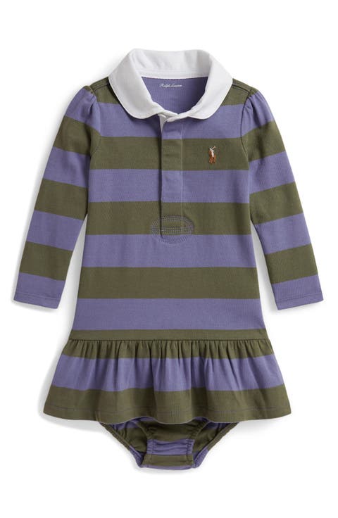 Kids' Striped Cotton Rugby Dress with Bloomers