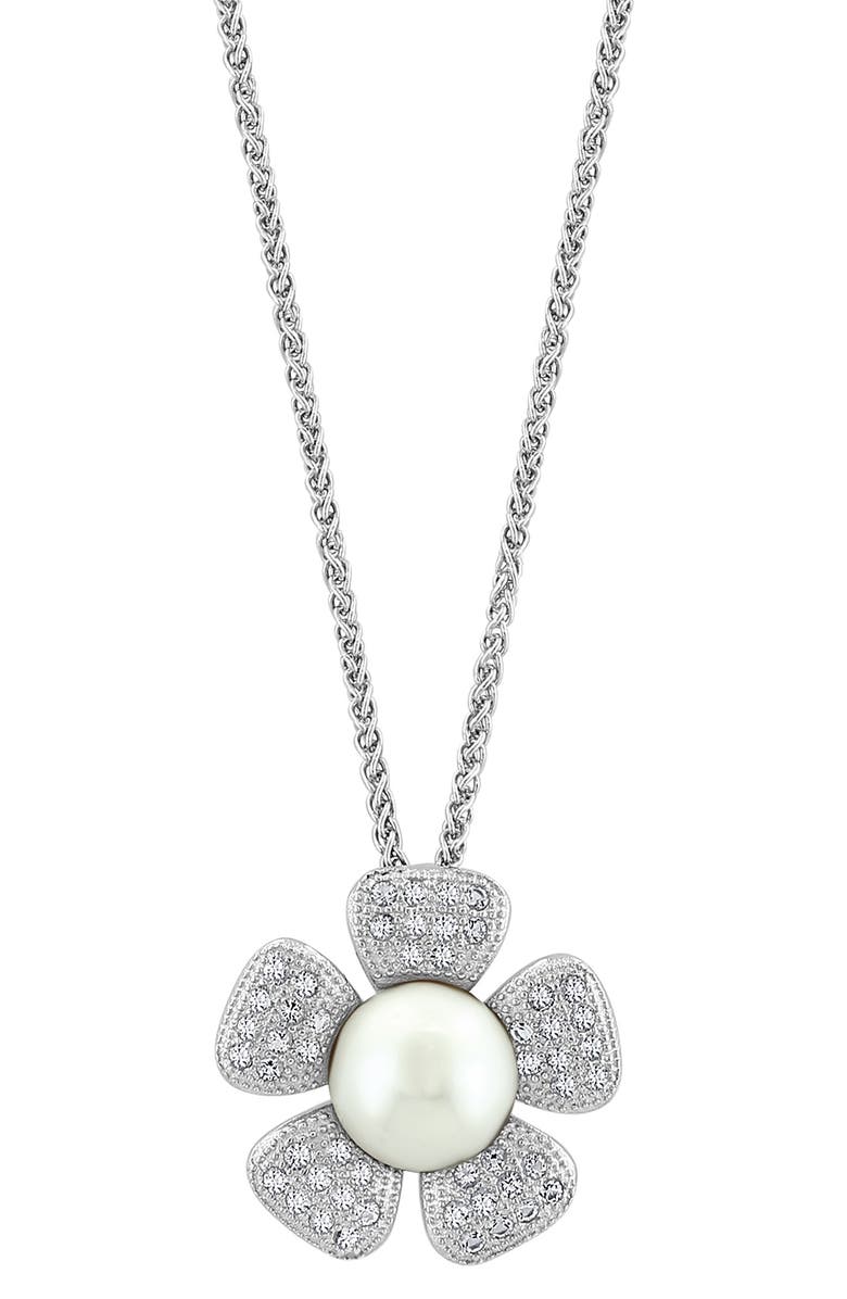 EFFY White Topaz & Cultured Pearl Flower Pendant Necklace, Main, color, 