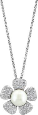 EFFY White Topaz & Cultured Pearl Flower Pendant Necklace