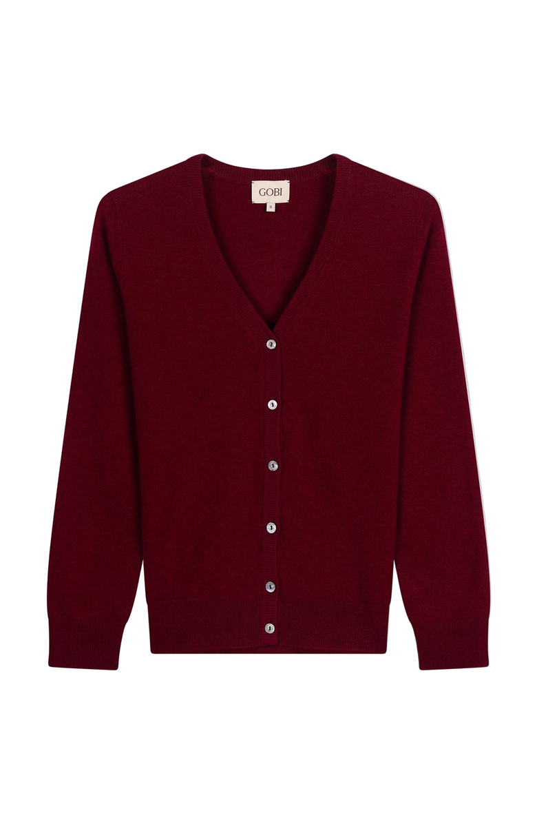 Gobi Cashmere Timeless Cashmere V-Neck Cardigan, Main, color, Bordeaux