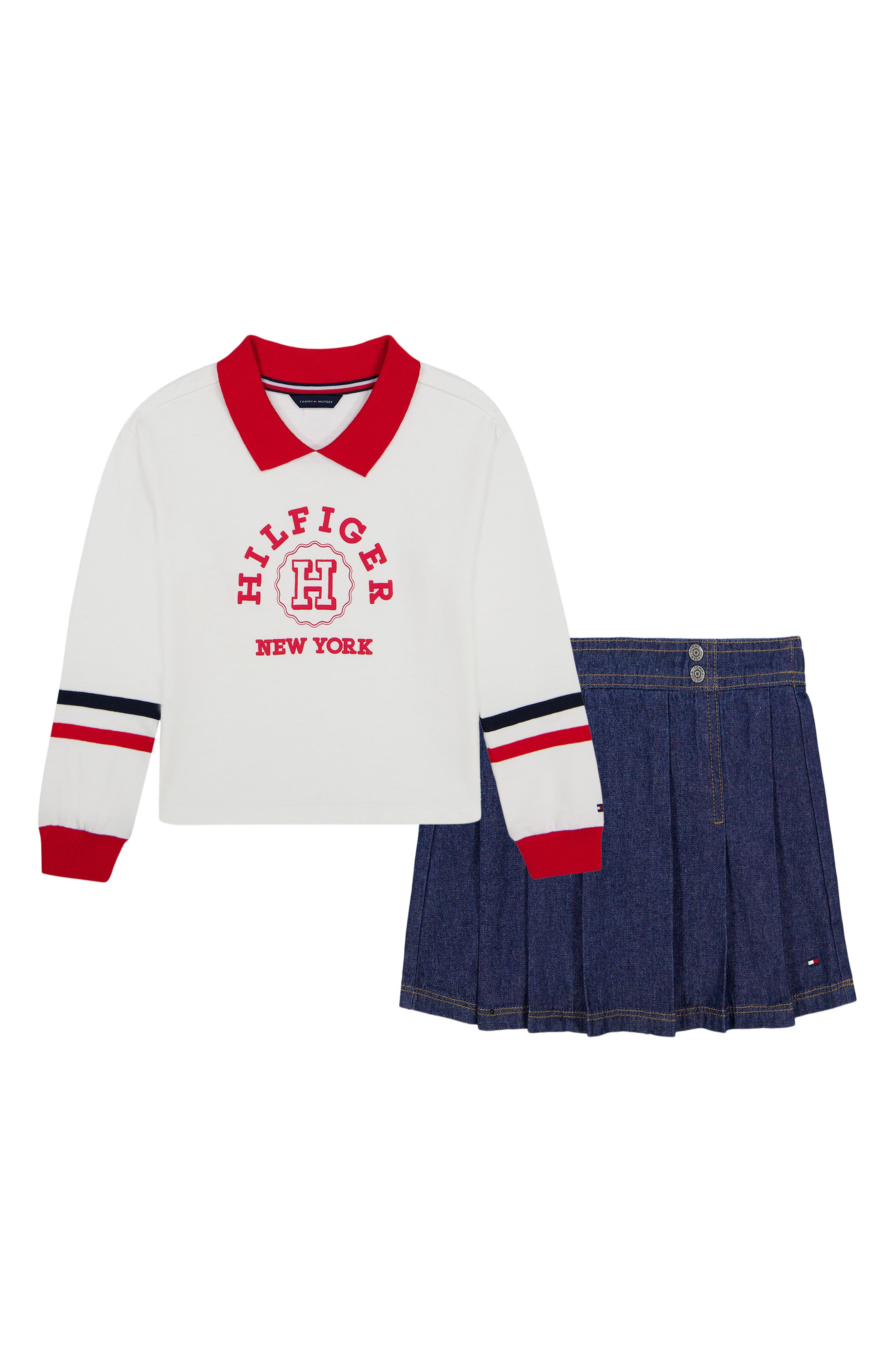 Kids' 2-Piece Polo Top & Denim Skort Set