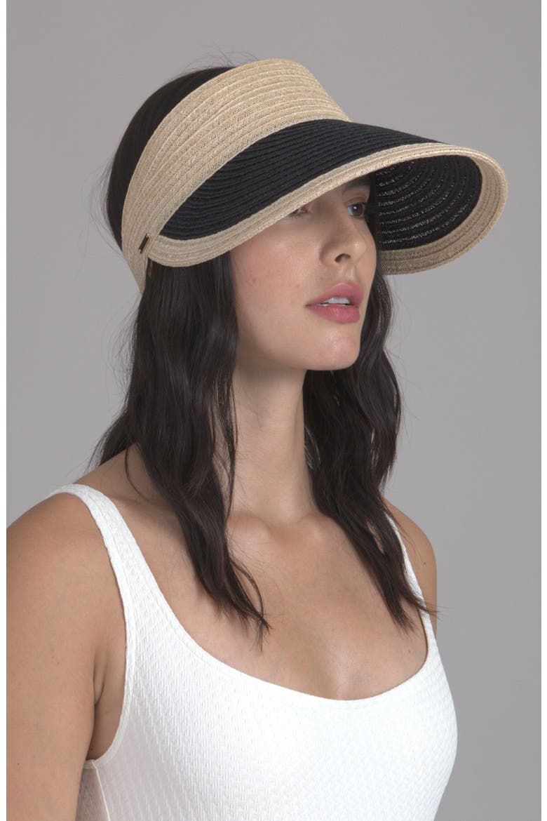 Ricky Packable Natural & Black Woven Straw Visor, Alternate, color, NATURAL/ BLACK