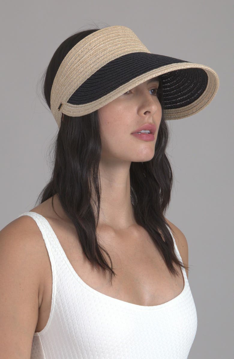 Eugenia Kim Ricky Packable Natural & Black Woven Straw Visor, Alternate, color, Natural/ Black