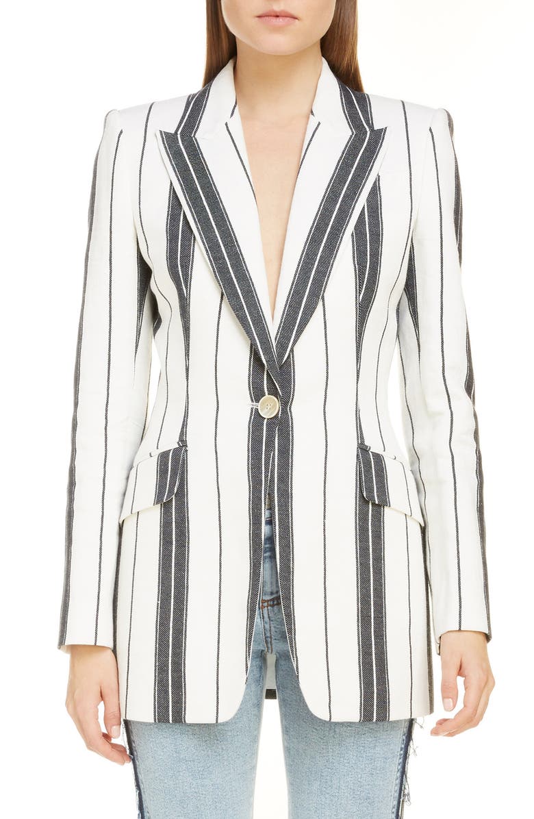 McQueen Alexander McQueen Stripe Linen & Cotton Blazer, Main, color,