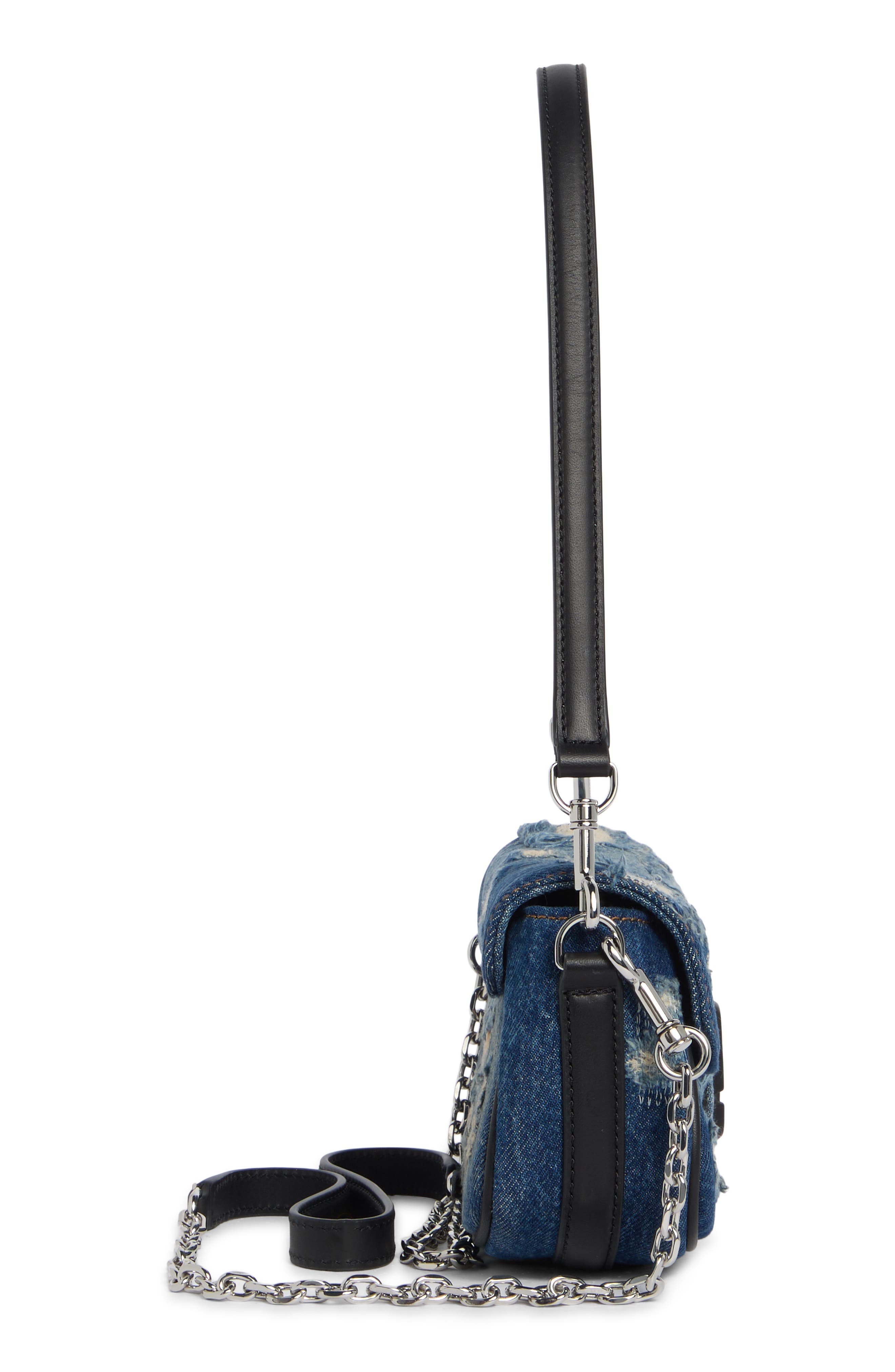 The Clover Distressed Denim Shoulder Bag, Alternate, color, PUNK INDIGO