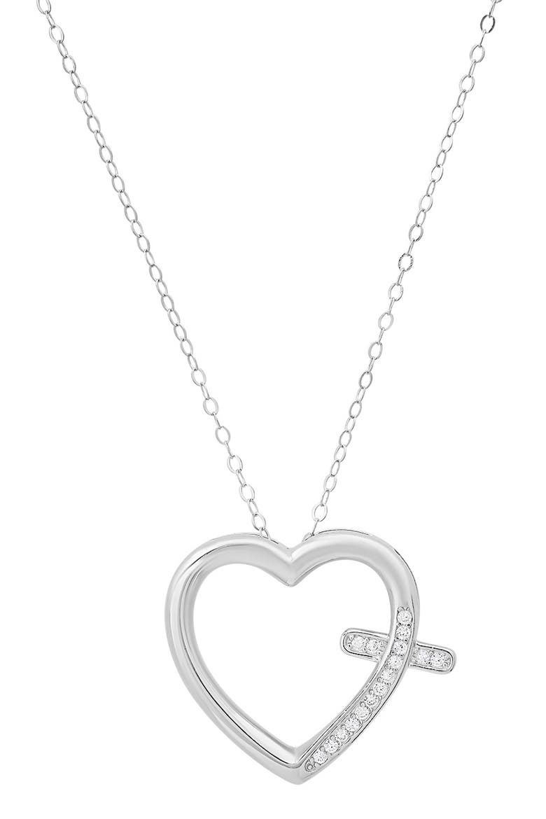 Cubic Zirconia Heart Cross Pendant Necklace, Main, color, SILVER
